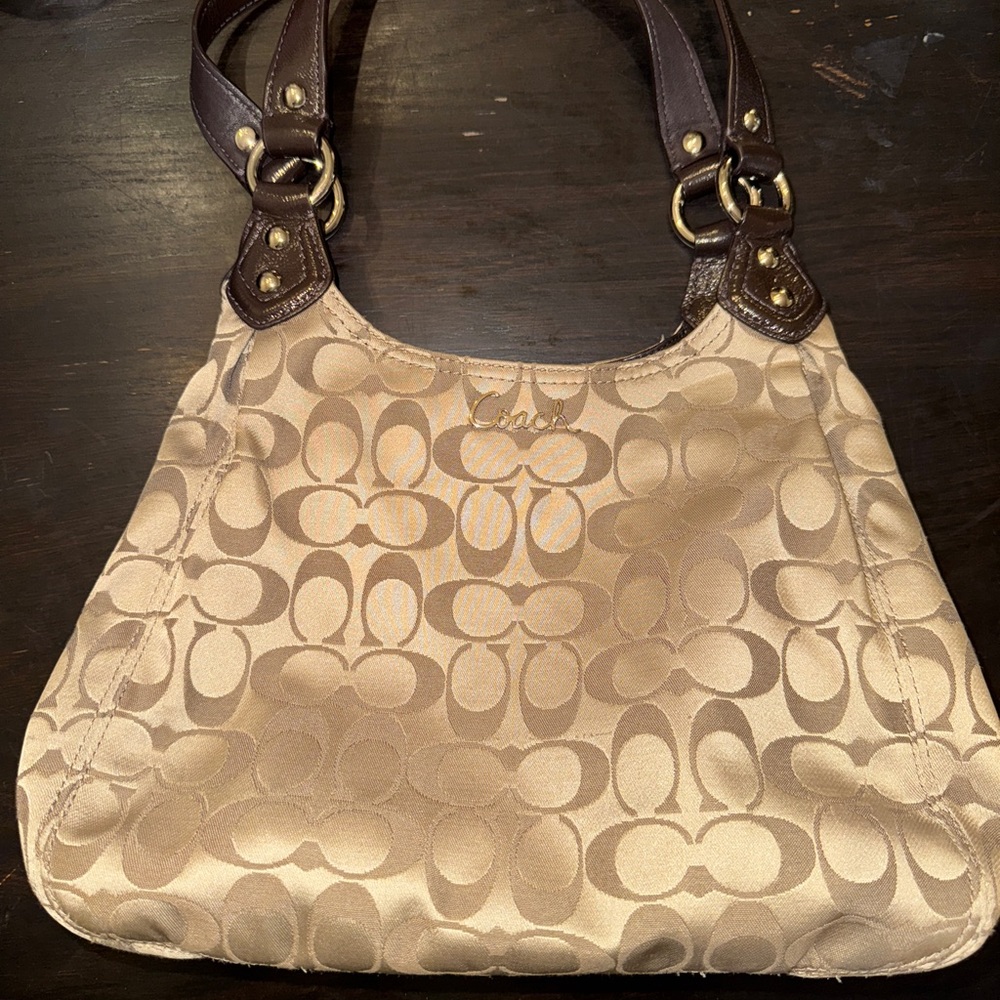Coach Tan and Brown Shoulder Bag with Signature Style